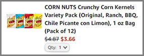 Screenshot of Corn Nuts Snacks Variety Pack 12 Count Discounted Final Price at Amazon Checkout