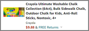 Screenshot of Crayola 64 Count Sidewalk Chalk Low Price at Amazon Checkout