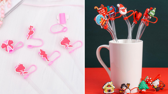 Silicone Pink Drinking Straw Covers Cap and Christmas Silicone Straw Cover Cap