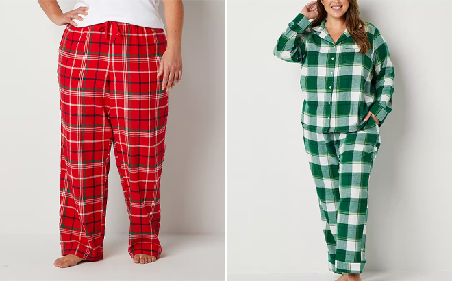 Sleep Chic Womens Plus Pajama Flannel Pants and Liz Claiborne Womens Plus Long Sleeve 2 pc Flannel Pajama Set