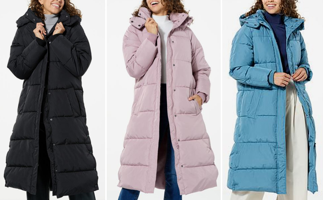Sporto Quilted Long Puffer Coat with Hood