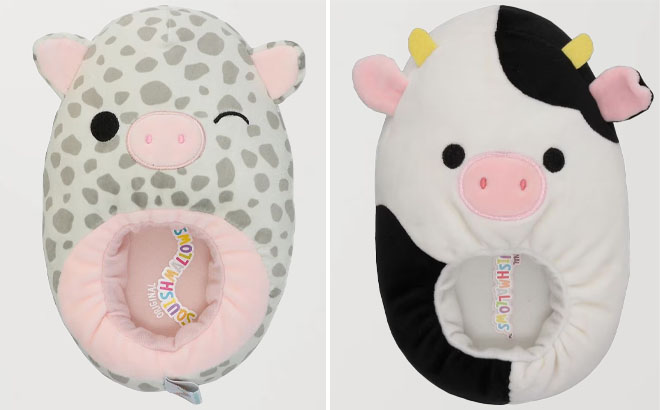 Squishmallows Rosie Pig Slippers and Squishmallows Cow Slippers