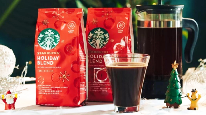 Starbucks Holiday Medium Roast Coffee with cup of coffee