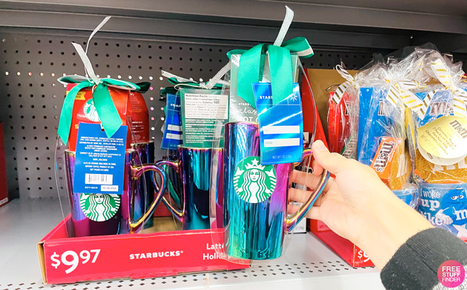 Starbucks Holographic Seasonal Latte Mug 1oz Stbks Classic Cocoa Powder Mix Gift Set