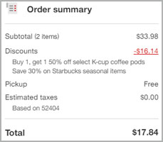 Starbucks Peppermint Mocha Medium Roast Coffee Keurig K Cup 22ct Order Summary