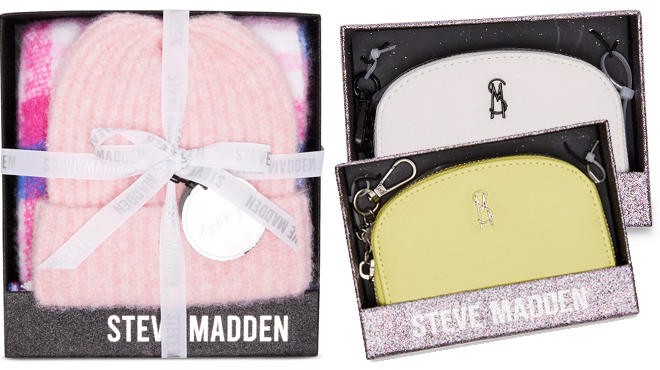 Steve Madden Womens Brushed Plaid Scarf Beanie Boxed Gift Set and Boxed Jadez Card Case