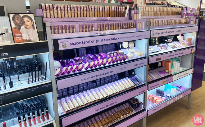 Tarte Cosmetics with assorted make up on the shelves