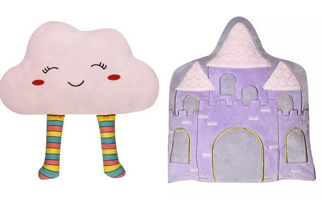 The Big One®Purple Castle Squishy Pillow on Right and Squishy Cloud Throw Pillow on Left
