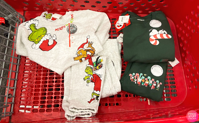 The Grinch and Peanuts Cold Weather Clothing in a Cart