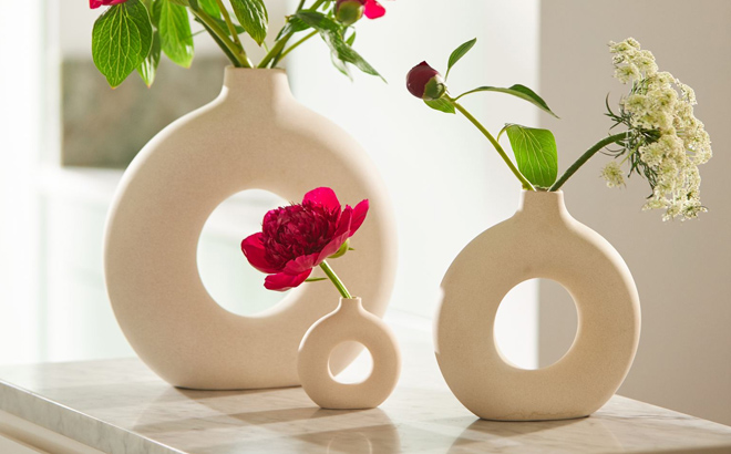 Three Stoneware Mini Vase on a Table