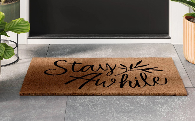 Threshold Stay Awhile Coir Doormat Natural