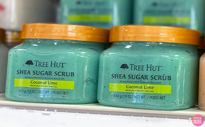 Tree Hut Shea Sugar Coconut Lime Body Scrub in shelf