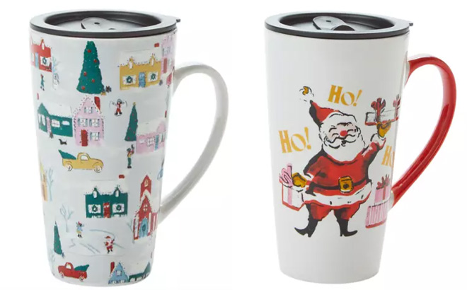 Two Christmas Cottage Coffee Mug with Lid 1