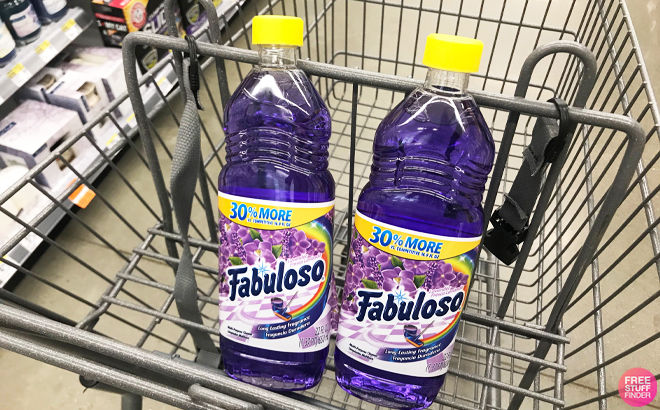 Two Fabuloso Multi Purpose Cleaner Bottles in a Cart