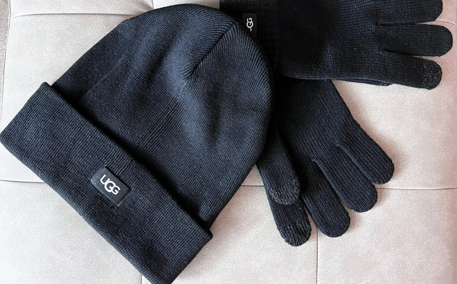 UGG Black 2 Piece Hat Tech Gloves Set