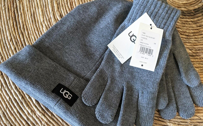 UGG Charcoal UGG Mens 2 Piece Hat Tech Gloves Set