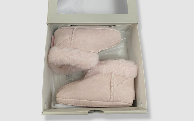 UGG Lassen Genuine Shearling Crib Shoes in Pink in a Box
