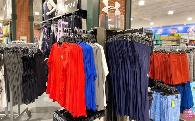 Under Armour Clothing on Racks at a Store