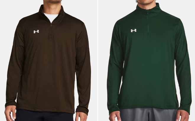 Under Armour Mens Tech Team Zip in Brown and Green Under Armour Mens Tech Team Zip in Brown and Green
