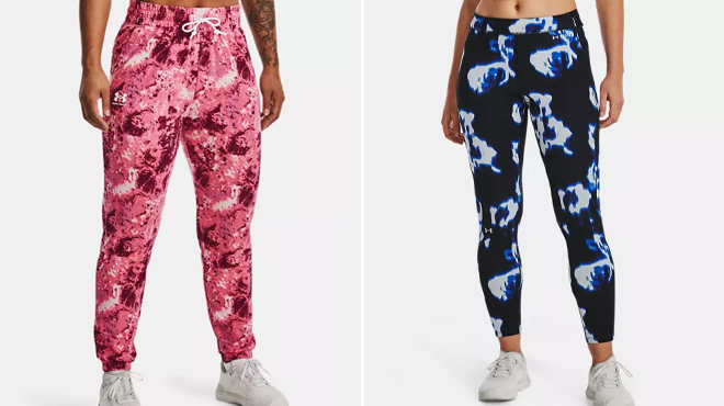 Under Armour Womens Womens UA Rival Terry Printed Joggers and UA Base 3 0 Printed Leggings