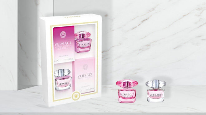 Versace Mini Bright Crystal and Bright Crystal Absolu Set on Table
