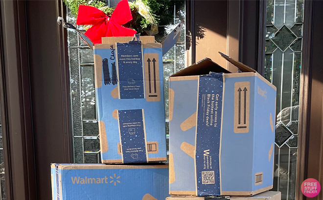 Walmart Holiday Delivery Boxes in front of the Door