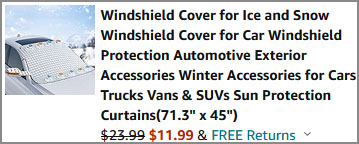 Windshield Car Cover Order Summary