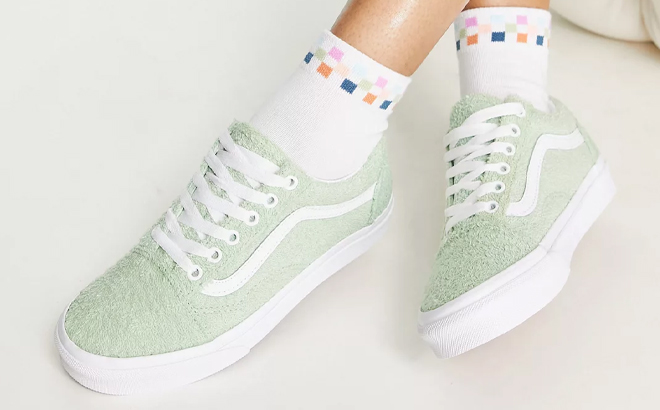 Woman Wearing VANS Old Skool Terrycloth Shoes