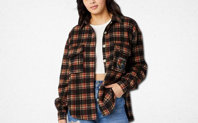 Woman Wearing a Harry Potter Plaid Womens Shacket