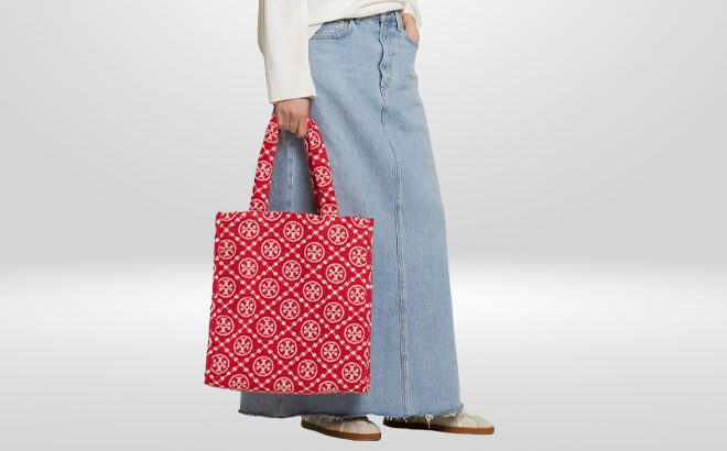Woman is Holding Tory Burch T Monogram Tote Bag