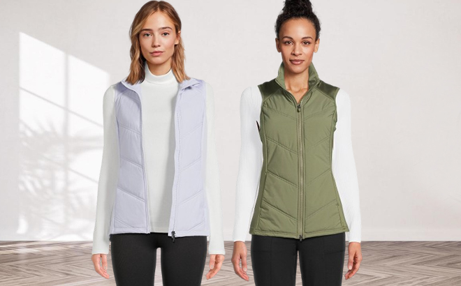 Women Wearing Avia Quilted Vest with Pockets