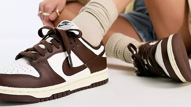 Women Wearing Nike Cacao Dunk Low Shoes
