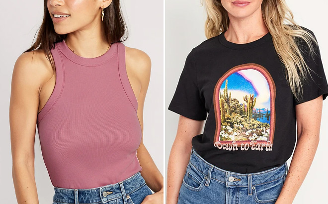 Women Wearing Old Navy Crop Top and T shirt