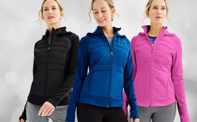 Women Wearing Tek Gear Womens Hooded Mixed Media Jacket