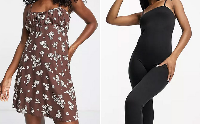 Women in Sundress Dress in Brown