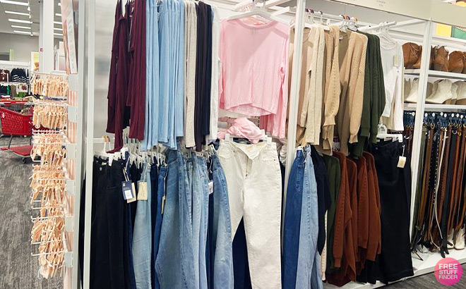 Womens Tops and Bottoms on a Hanging Rack inside a Store