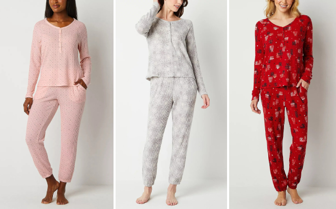 Womens Waffle Pajama Sets