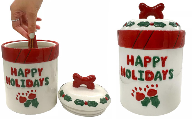 Woof Happy Holidays Pet Treat Jar