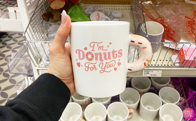 a Hand Holding Valentines Day Im Donuts for You Coffee Mug
