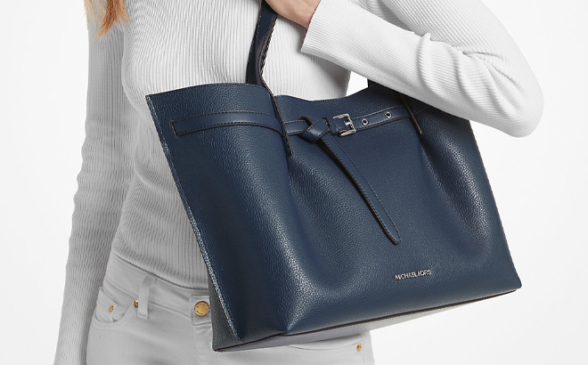 a Woman Wearing Michael Kors Emilia Large Pebbled Tote Bag a Woman Wearing Michael Kors Emilia Large Pebbled Tote Bag