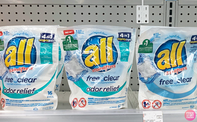 all Mighty Pacs Laundry Detergent Free Clear Odor Relief