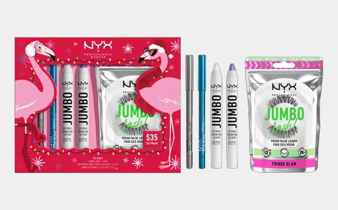 an Image of a NYX Limited Edition Festive Eye Essentials Holiday Gift Set on a Gray Background