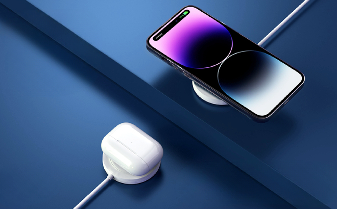iPhone and Airpods on Magnetic Wireless Charging Pads