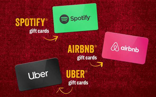 Spotify Airbnb and Uber Gift Cards
