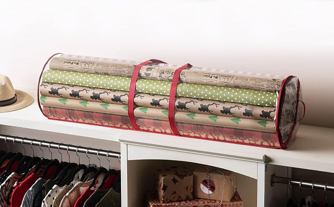 40 Inch Gift Wrapping Paper Storage Container on a Shelf 40 Inch Gift Wrapping Paper Storage Container on a Shelf