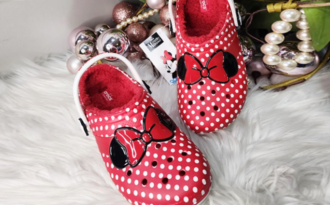A Pair of Crocs Classic Lined Disney Clog Minnie Mouse