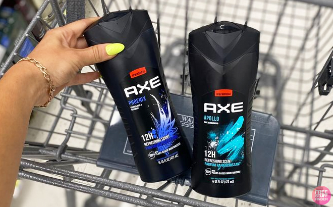 A Person Holding an Axe Body Wash in the cart