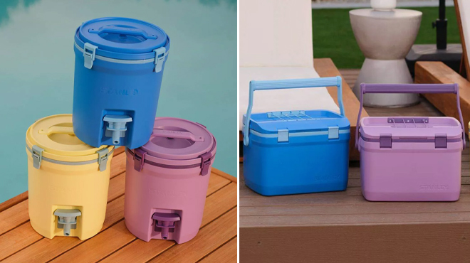 A photo showing Stanley Fast Flow Water Jug and Plastic Easy Carry Outdoor Cooler