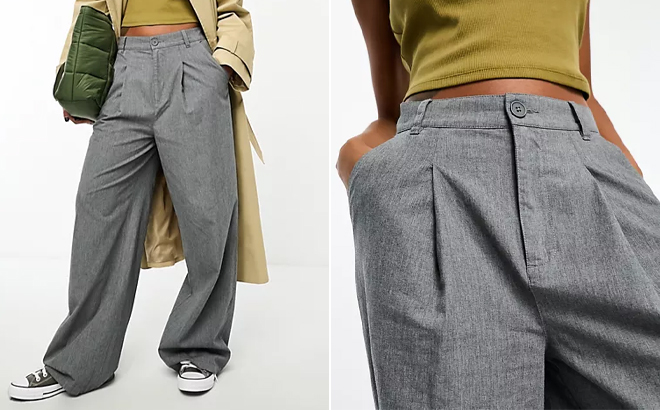 ASOS Design Relaxed Womens Dad Pants in the Color Gray Heather
