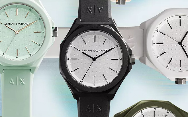 AX ARMANI EXCHANGE Mens Three Hand Quartz Black Silicone Watch 40mm